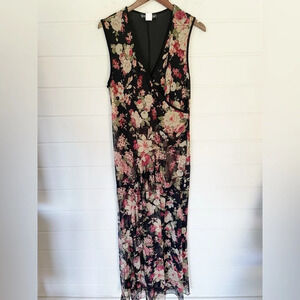 EUC The Pyramid Collection Floral Boho Sleeveless V-neck Wide Leg Jumpsuit XL